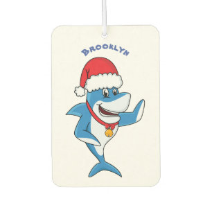 Funny Christmas shark cartoon illustration Car Air Freshener
