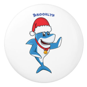 Funny Christmas shark cartoon illustration Ceramic Knob
