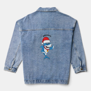 Funny Christmas shark cartoon illustration Denim Jacket