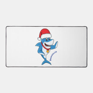 Funny Christmas shark cartoon illustration Desk Mat