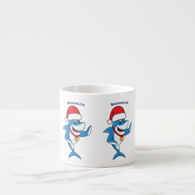 Funny Christmas shark cartoon illustration  Espresso Cup (Front)