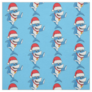 Funny Christmas shark cartoon illustration Fabric