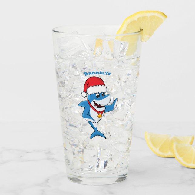 Funny Christmas shark cartoon illustration Glass (Back Ice)