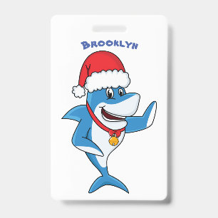 Funny Christmas shark cartoon illustration ID Badge