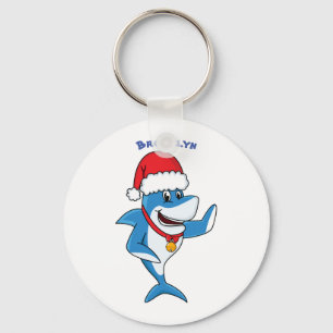 Funny Christmas shark cartoon illustration Key Ring