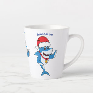 Funny Christmas shark cartoon illustration Latte Mug