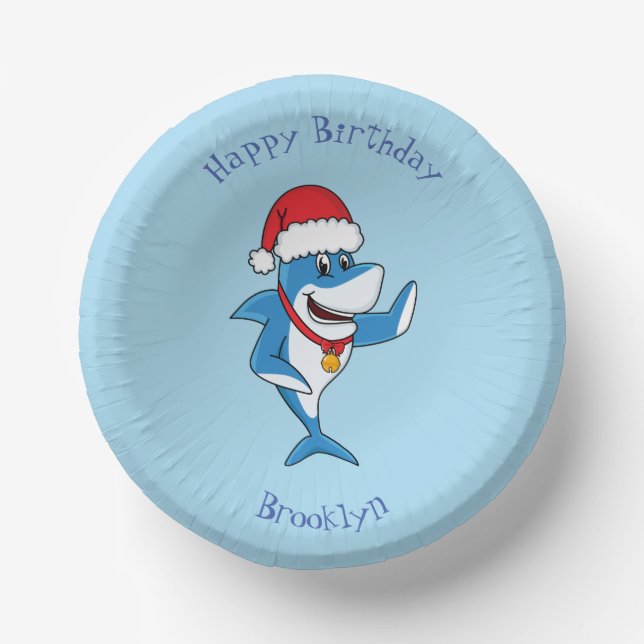 Funny Christmas shark cartoon illustration Paper Plate (Front)