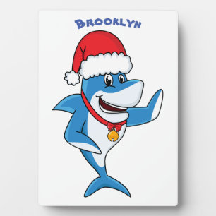 Funny Christmas shark cartoon illustration Plaque