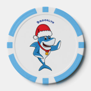 Funny Christmas shark cartoon illustration Poker Chips