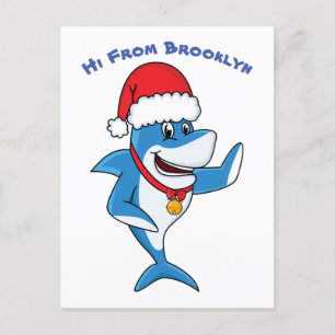 Funny Christmas shark cartoon illustration Postcard