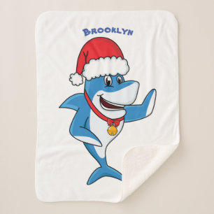 Funny Christmas shark cartoon illustration Sherpa Blanket