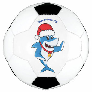 Funny Christmas shark cartoon illustration Soccer Ball