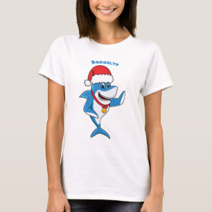 Funny Christmas shark cartoon illustration T-Shirt