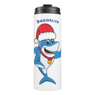Funny Christmas shark cartoon illustration Thermal Tumbler