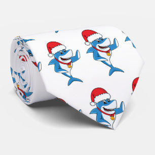 Funny Christmas shark cartoon illustration Tie