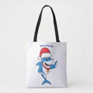 Funny Christmas shark cartoon illustration Tote Bag