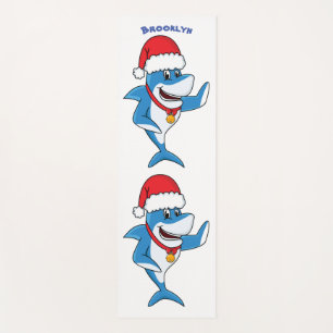 Funny Christmas shark cartoon illustration Yoga Mat