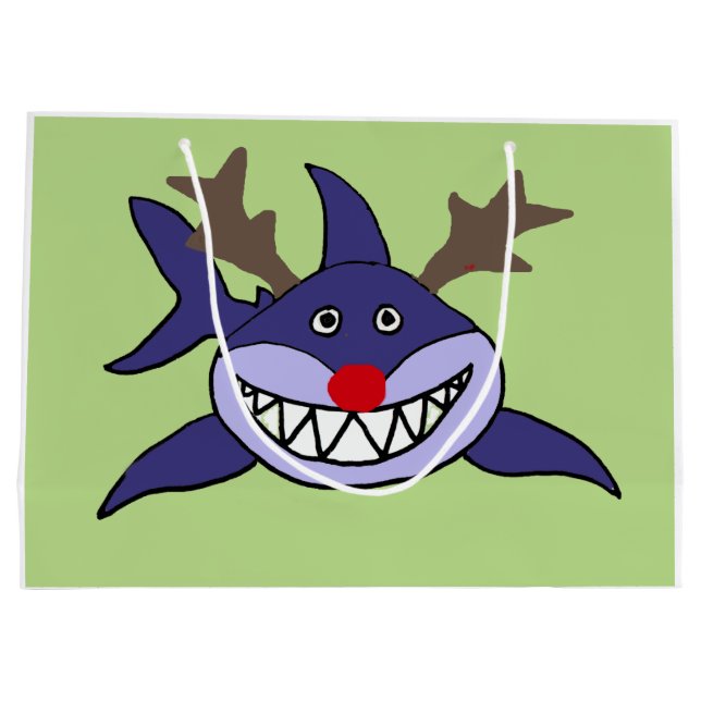 Funny Christmas Shark Reindeer Large Gift Bag (Back)
