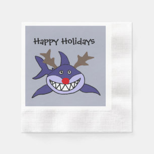 Funny Christmas Shark Reindeer Napkin