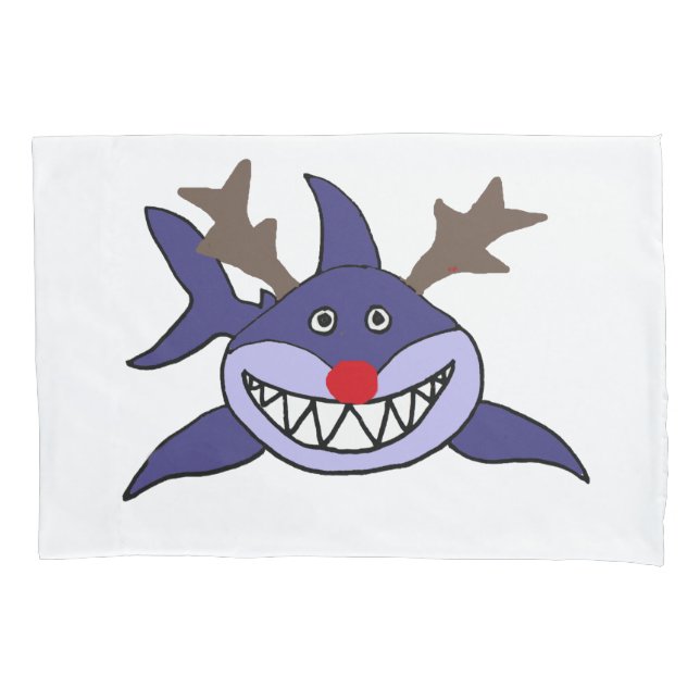 Funny Christmas Shark Reindeer Pillowcase (Front)