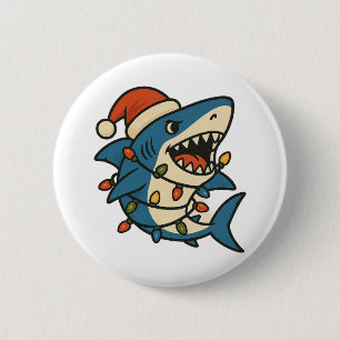 Funny Christmas Shark Santa Hat 6 Cm Round Badge