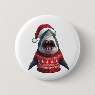 Funny Christmas Shark Ugly Sweater T-Shirt 6 Cm Round Badge