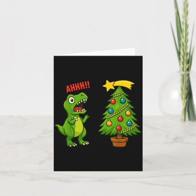Funny Christmas Shirt Kids Boys Christmas Dinosaur Card (Front)