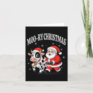 Funny Christmas Shirts - Cow Moo-ry Xmas Santa Card