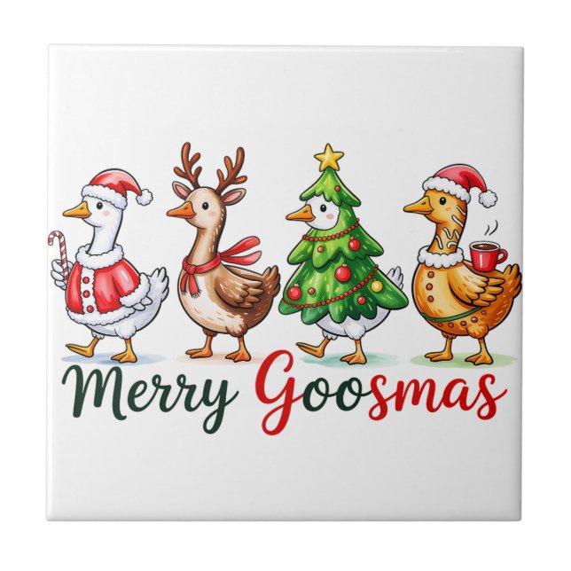 Funny Christmas Silly Goose Ceramic Tile (Front)