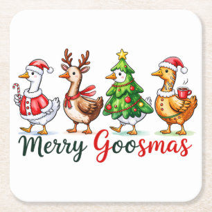 Funny Christmas Silly Goose Square Paper Coaster