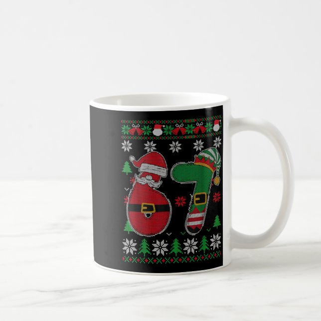 Funny Christmas Six Seven 67 Meme Santa Elf Retro  Coffee Mug (Right)