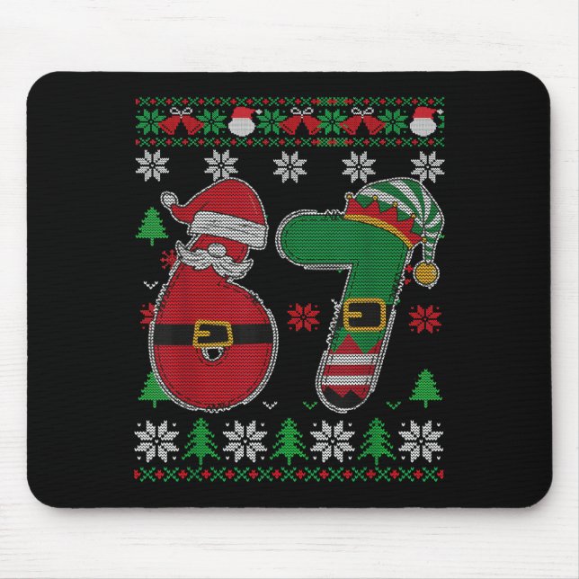 Funny Christmas Six Seven 67 Meme Santa Elf Retro  Mouse Pad (Front)