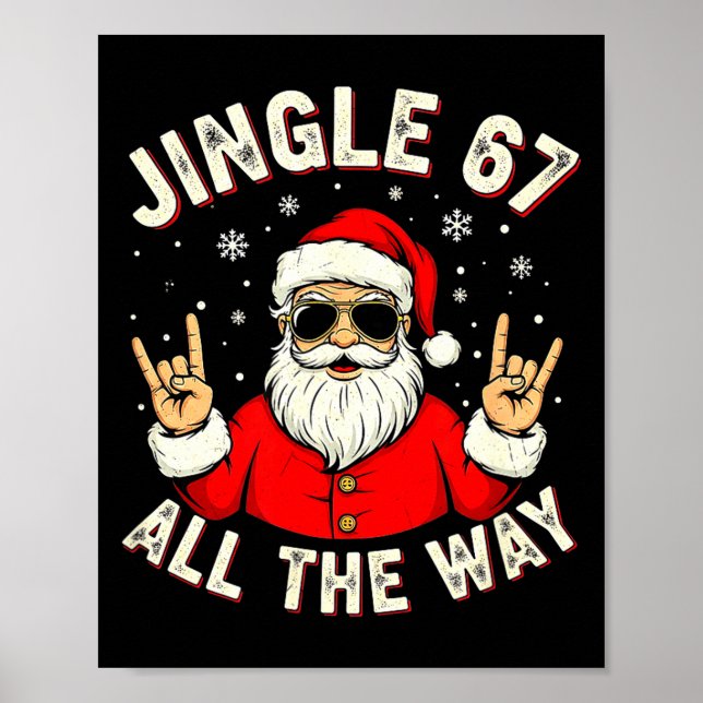 Funny Christmas Six Seven Santa Rock N' Roll Hands Poster (Front)