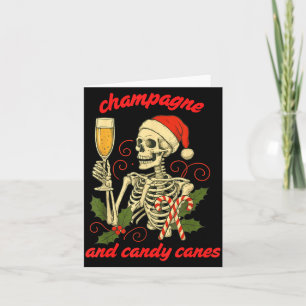 Funny Christmas Skeleton Champagne And Candy Canes Card