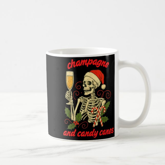 Funny Christmas Skeleton Champagne And Candy Canes Coffee Mug (Right)