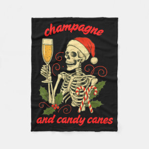 Funny Christmas Skeleton Champagne And Candy Canes Fleece Blanket