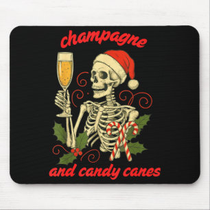 Funny Christmas Skeleton Champagne And Candy Canes Mouse Pad