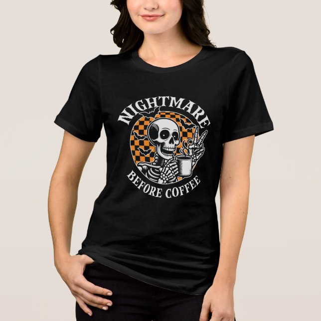 Funny Christmas Skeleton Coffee Tri-Blend Shirt (Front)