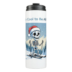 Funny Christmas Skeleton on Skis Thermal Tumbler