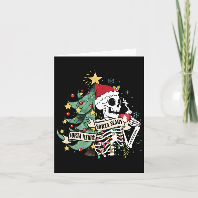 Funny Christmas Skeleton Sorta Merry Sorta Scary F Card (Front)