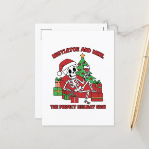 Funny Christmas skeleton wine Holiday Postcard