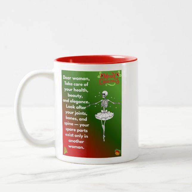 Funny Christmas Skeleton Wishes for woman Holiday  Two-Tone Coffee Mug (Left)