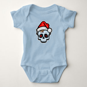 Funny Christmas Skull, Cartoon Style Baby Bodysuit