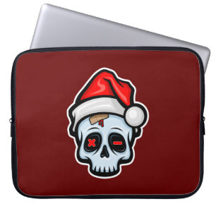 Funny Christmas Skull, Cartoon Style Laptop Sleeve