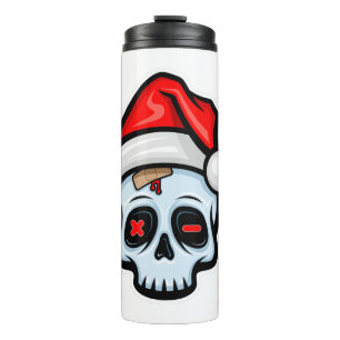 Funny Christmas Skull, Cartoon Style Thermal Tumbler
