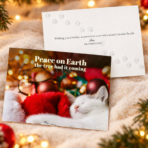 Funny Christmas Sleeping Cat Peace on Earth Foil Holiday Card