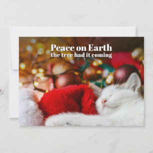 Funny Christmas Sleeping Cat Peace on Earth Holiday Card