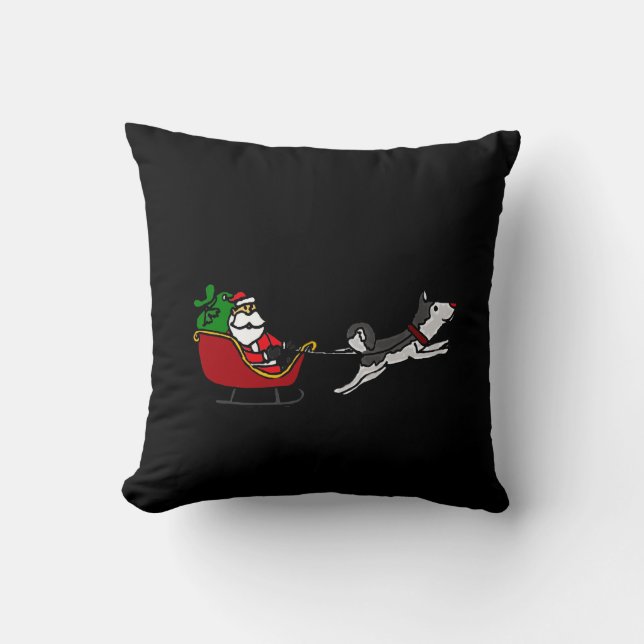 Funny Christmas Sleigh and Husky Dog Cushion (Front)