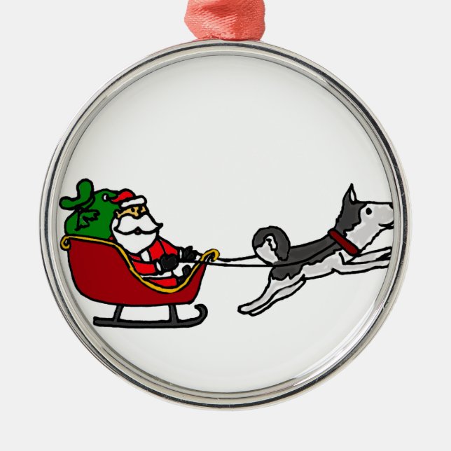 Funny Christmas Sleigh with Husky Dog Pulling Metal Tree Decoration (Front)
