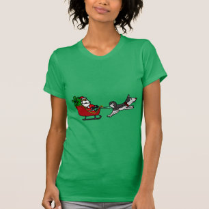 Funny Christmas Sleigh with Husky Dog Pulling T-Shirt